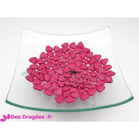 Dragées chocolat mini-coeur fuchsia, déclassées - spéciales promo : couleur mouchetée - 1kg