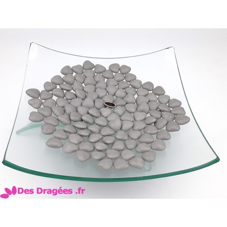 Dragées chocolat mini-coeur gris clair, 1er choix